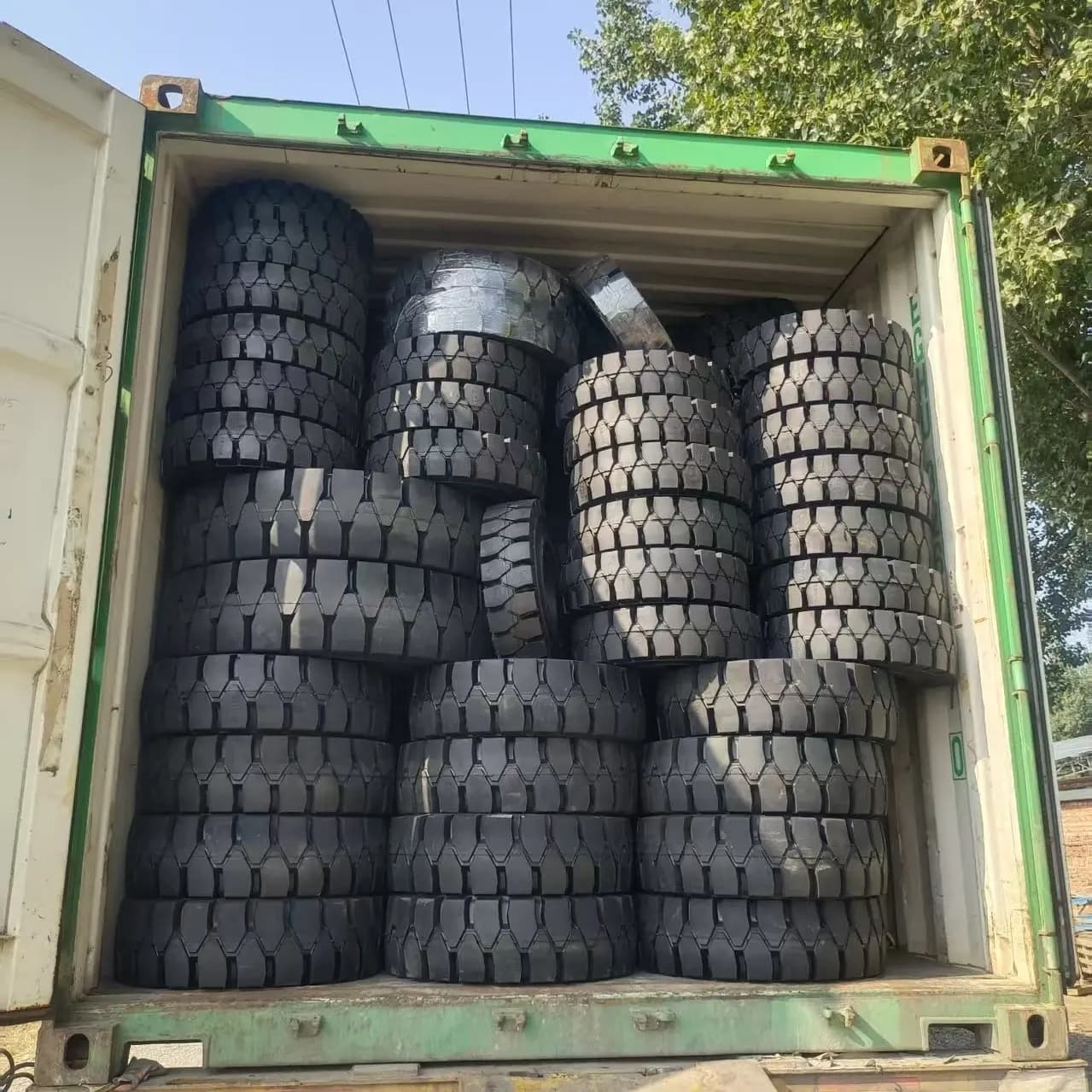 Tyres loaded in shipping container