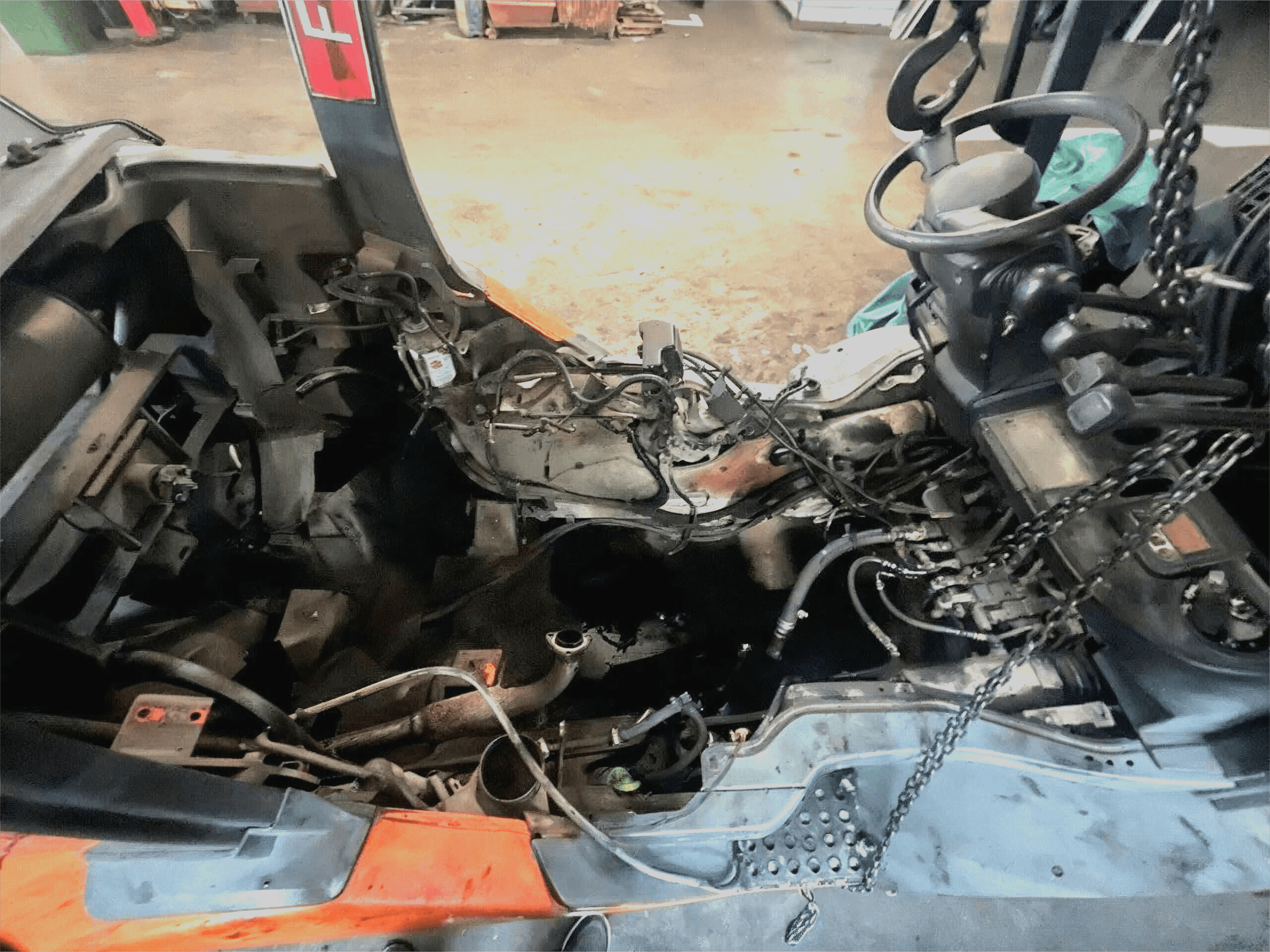 Forklift engine opened for repair